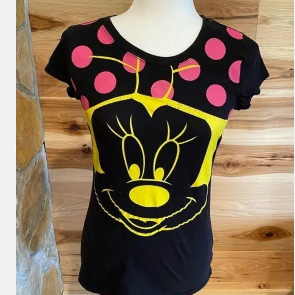 Disney Minnie Mouse Women's Polka Dot Graphic T-Shirt Black Size M